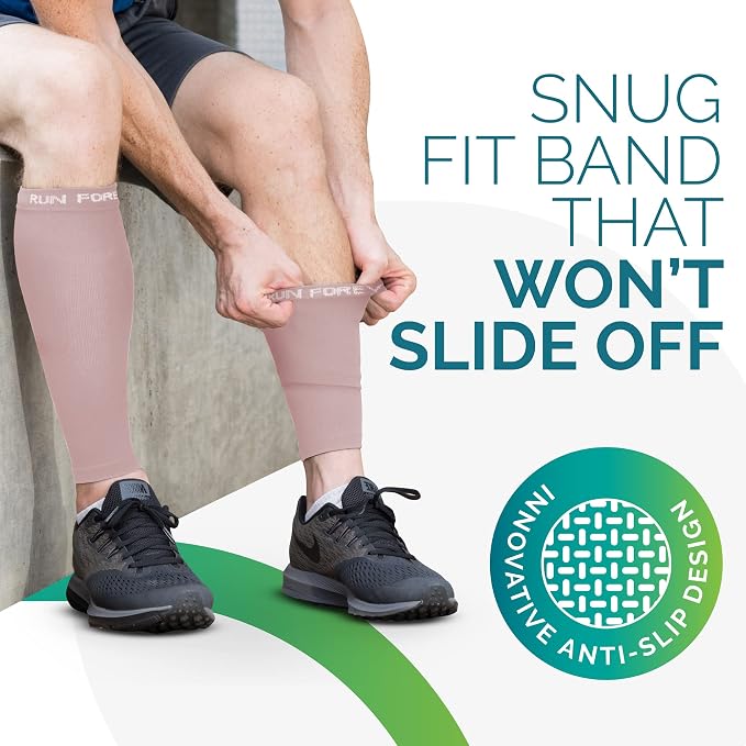 Run Forever Calf Compression Sleeve for Men & Women, 20-30mmHg Compression | Leg Sleeve for Shin Splints, Varicose Veins, Swelling & Pain Relief | Footless socks for Running, Cycling & Travel