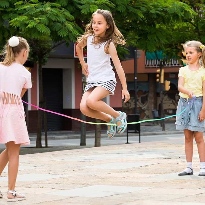 Elcoho 18 Pack Kids Rainbow Jump Rope Set Jumping Ropes Skipping Ropes for Kids Outdoor Fun, Party Favors, 7.2 Feet