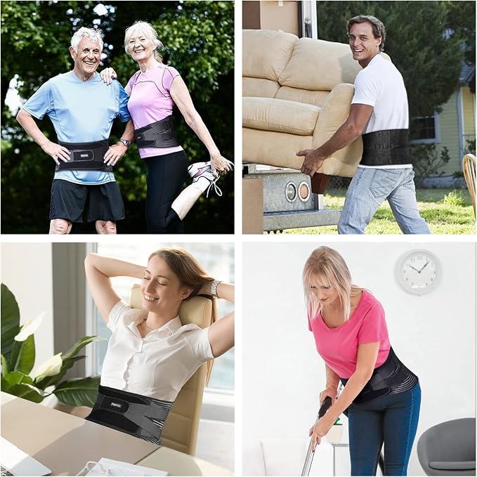 FREETOO Back Braces for Lower Back Pain Relief with 6 Stays, Breathable Back Support Belt for Men/Women for work , Anti-skid lumbar support belt with 16-hole Mesh for sciatica(S)