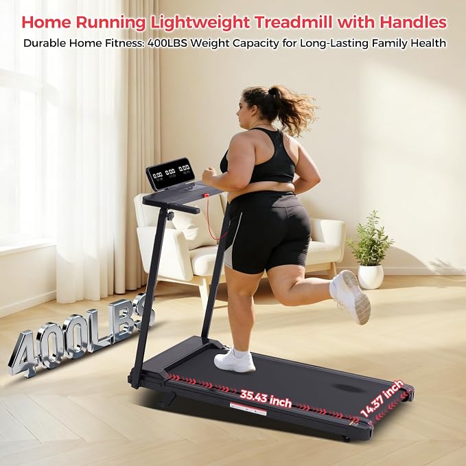 KASSADIN Portable Treadmills for Home Small, Walking Pad with Handle Bar, 3.5HP Electric Mini Treadmills for Home Exercising, Walking Pad Treadmill with Handle Bar and Incline, 0.6-10MPH, 400LBS