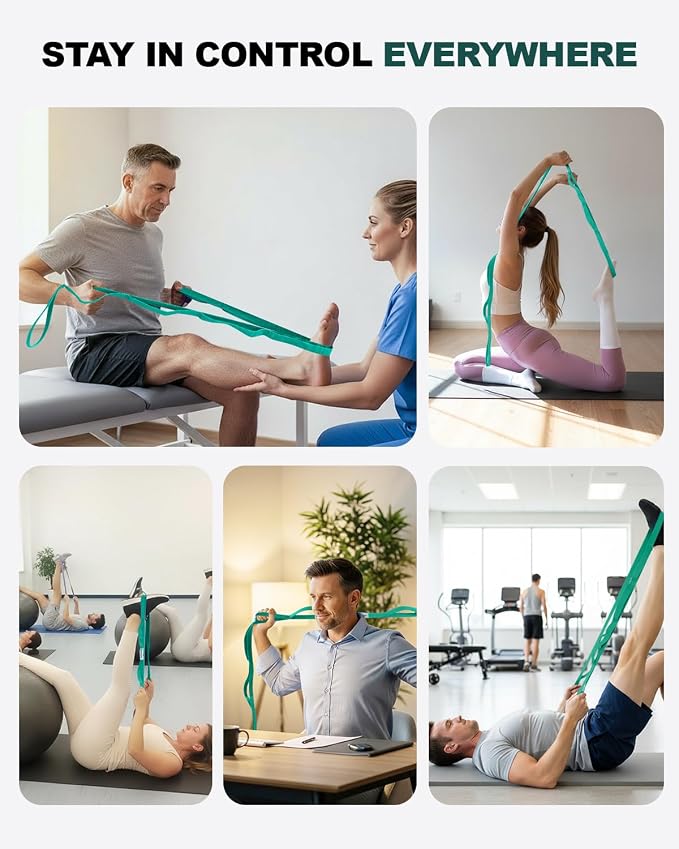 Trideer Non-Elastic Stretching Strap with Loops for Physical Therapy & Rehab, Knee Hip Leg ROM Post-Surgery, Yoga Strap for Stretching, Leg Lifter Strap Mobility Aid, Hamstring Calf Back