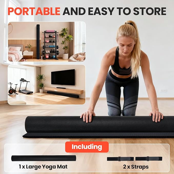 Stepwaver Extra Large Exercise Mat, 6'x4'/ 7'x5'/ 8'x6'/10'x6'x8mm (1/3 inch), Non-Slip, Ultra Durable, Thick Large Workout Mat for Home Workouts, Yoga Mats for Fitness, High-Density Exercise Mat, Shoes-Friendly
