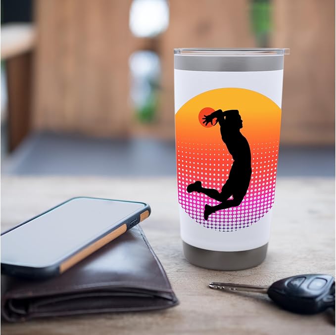 Basketball Game Hoop Slam Dunk Ball Retro Sunset Player Gift Stainless Steel Insulated Tumbler