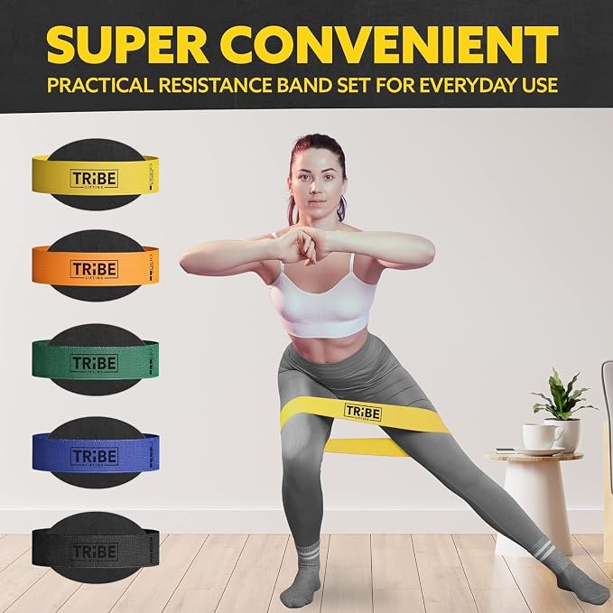 Fabric Resistance Bands for Working Out, 5-Band Set for Legs and Glutes | Booty bands for women and men, 5 resistance levels, for glute activation, hip training, squats, lunges and physical therapy