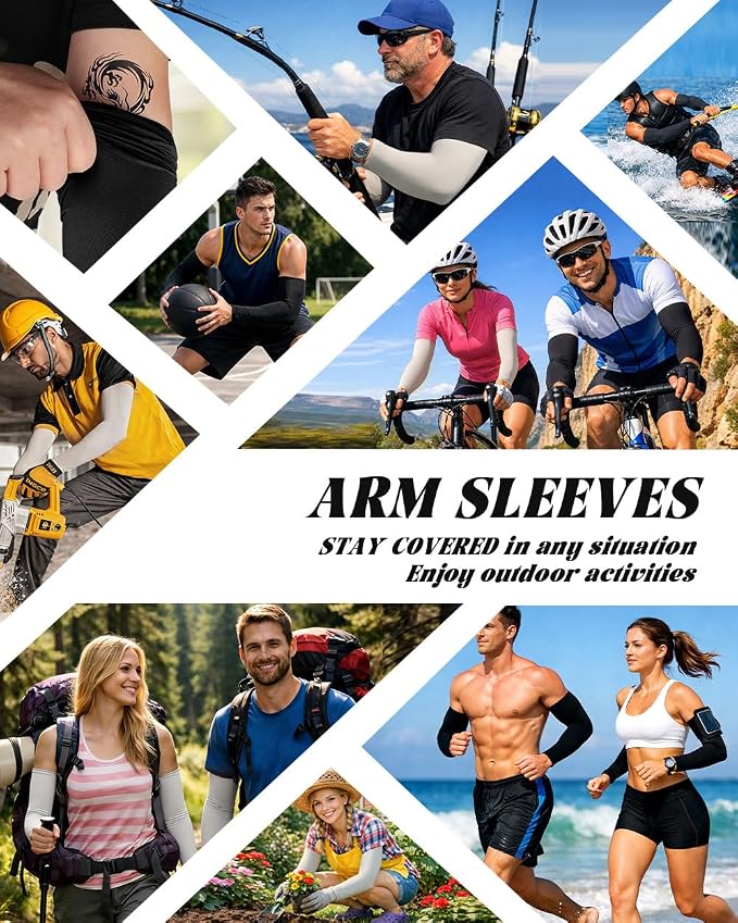 BHYTAKI Cooling Compression Arm Sleeves for Men Women,UPF50 UV Sun Protection Sleeves for Work Sport Tattoo Cover Up