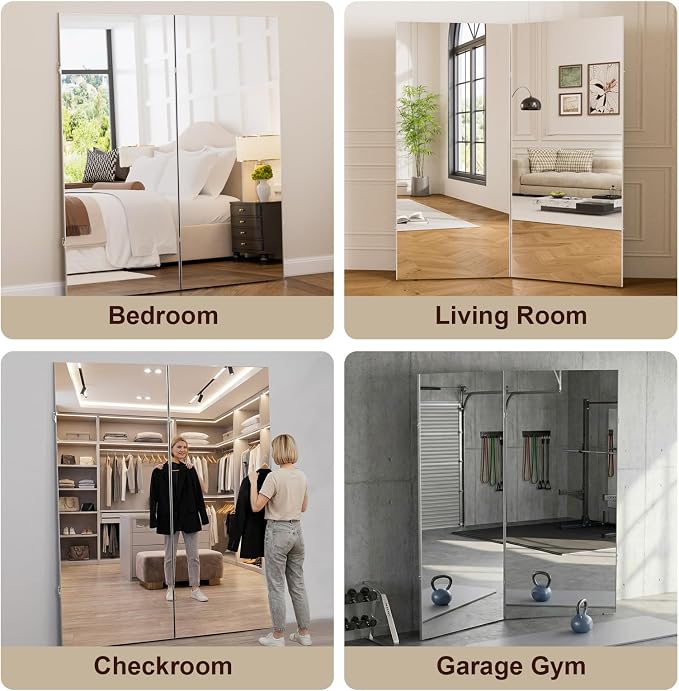 NanoMirror Space-Saving 360° Folding Full Length Mirror, 79" x 47" Ultra-Large Wall Mounted Shatterproof Foldable Design for Home Gym, Yoga, Dance, Fitness Studio, White