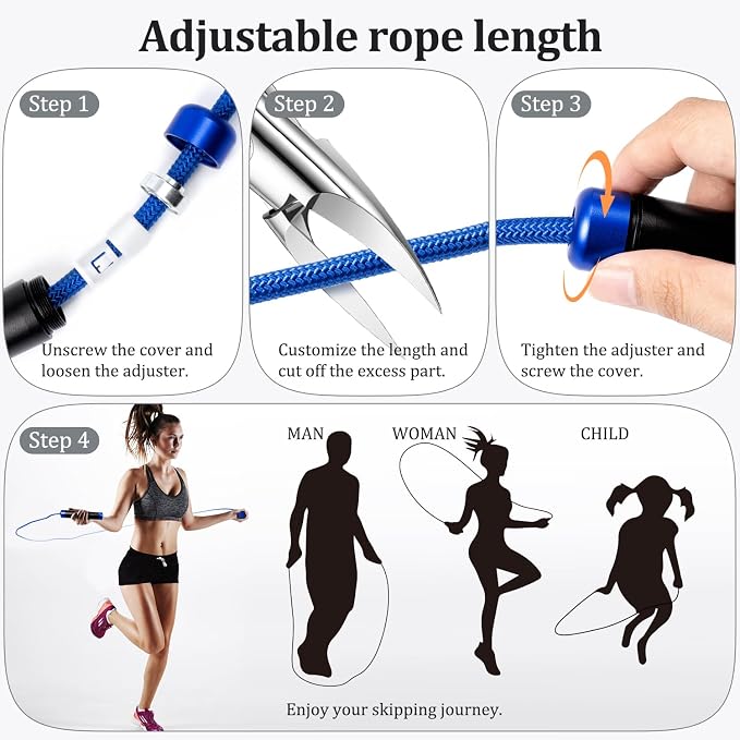 Mangodan 1LB Weighted Jump Ropes for fitness Women Men, Tangle-Free Ball Bearing Rapid Speed Skipping Jump Rope with Adjustable 9mm Cotton & PVC Cord, Aluminum Handles for MMA, Boxing, CrossFit, Weight-loss Workouts
