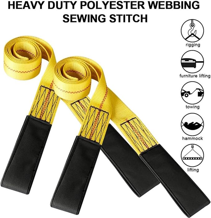 Pindex 2 Pack 2" x 6' Web Lifting Sling 11000 Lbs Breaking Force 3500 Lbs Pulling Forces Lift Sling Straps for Rocks Trees Mowers Tool Boxes in Trailers Tractors Trucks, Yellow