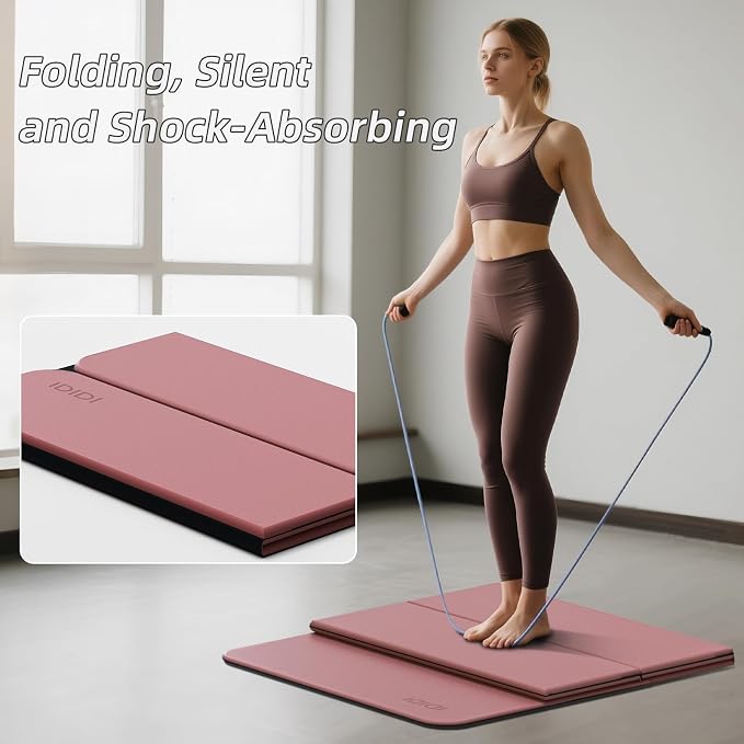 Foldable Yoga Mat Extra Thick 0.32 Inches(8mm) | SGS-certified, odorless POE. Non-slip surface & no curling edges. Great for yoga, Pilates & home gym.