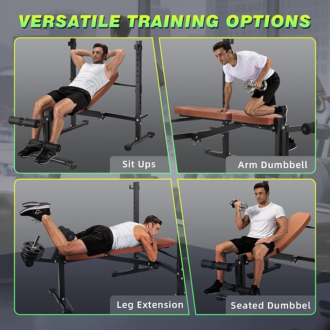 Adjustable FID Weight Bench for Home Gym | Bench press Set with 8-Level Barbell Rack, Flat/Incline/Decline Full Body weight benches for home gym
