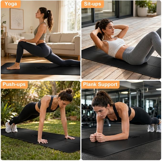 Yoga Mat - Non Slip Natural Rubber Yoga Mat, Alignment Lines, Ultimate Grip | Anti-Tear, Durable & Thick 5mm, Skin-Friendly with Free Carry Strap, Bag, for Yoga, Pilates Fitness and Floor Exercises