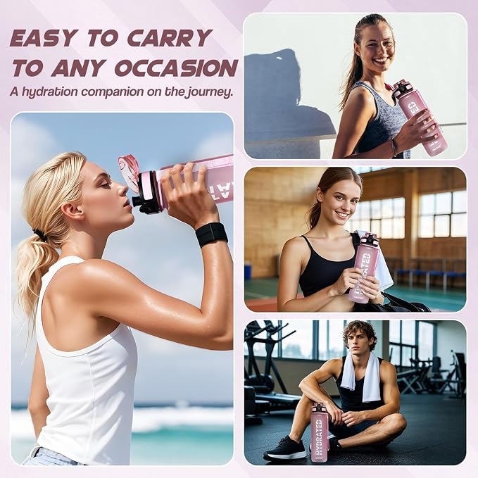 Water Bottle 32 oz Motivational Time Marker Tritan Bottle | BPA-free Tritan water bottle with time marker leakproof Lightweight portable Easy Clean Brush for Gym, Travel, School, Office