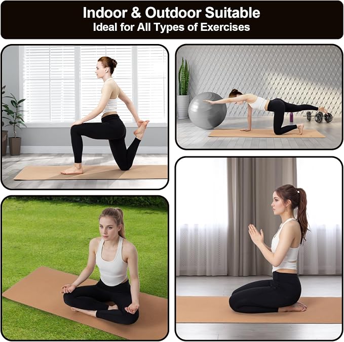 StrongTek Cork Yoga Mat, Eco-Friendly, TPE Base, 7 mm, 72 x 24 in | Natural Non-Slip Grip, Cushioned Support, Durable Surface, 2 lb Lightweight, Hot Yoga, Pilates, Home Fitness, Carry Strap