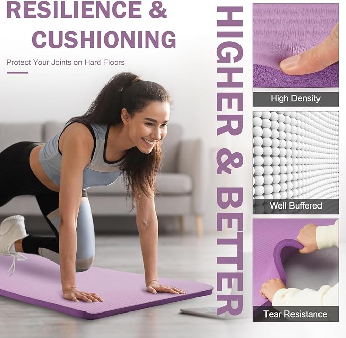 BalanceFrom Yoga Mat, 1-Inch Extra Thick High Density Exercise Mat, Anti-Tear Exercise Yoga Mat with Carrying Strap, Suitable for Various Yoga Exercises, Multiple Colors