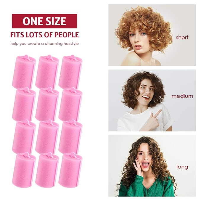 Syhood 48 Pcs Foam Hair Rollers for Overnight Styling Flexible Sponge Heatless Curlers and Rat Tail Comb for Short/long Hairs Women Hairdressing Styling(Pink,1.57 inch)