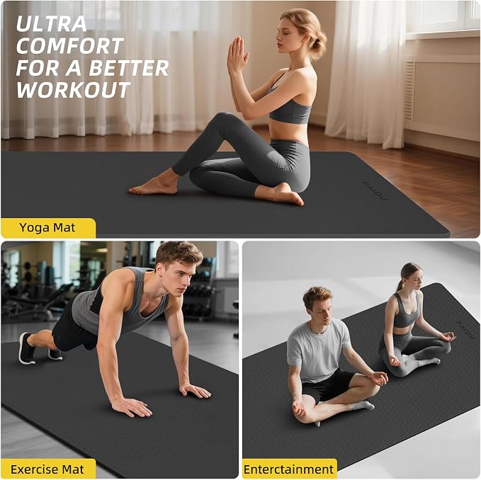 PAIDU Extra Long Wide Yoga Mat, (10mm) Thick Non-Slip Exercise Mat 76"x33" | large mat, ideal for yoga, Pilates & home gym, with non-slip grip & cushioning for all exercises.