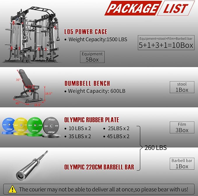 Multi-Purpose Squat Rack,Smith Machine Weight Rack Set with Cable Crossover System, Home Gym Power Racks, Power Racks and Packages