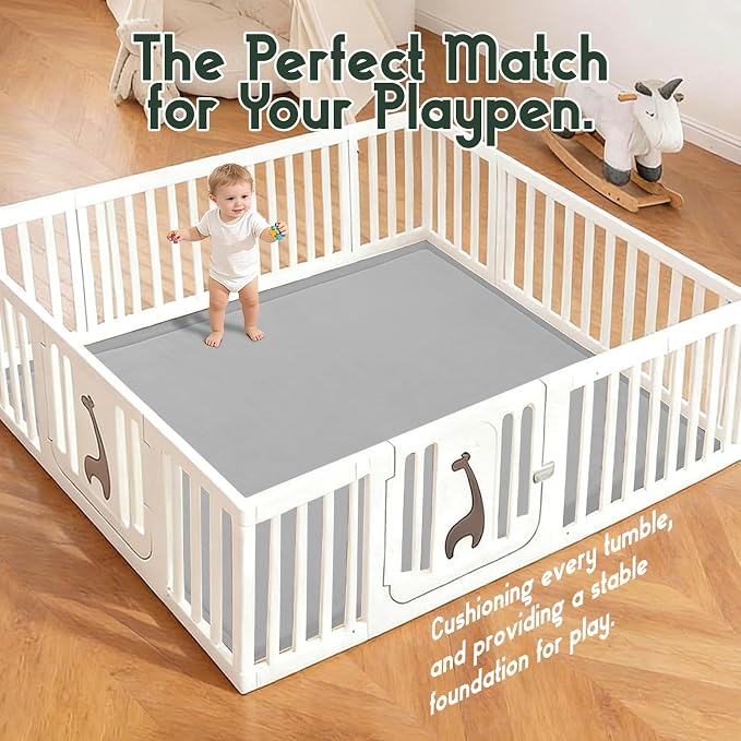 Baby Play Mat for Floor, 79'' x 79'' Thicken Foam Soft Padded Playmat for Tummy Time, Playpen Mat for Toddlers Infant Kids, Water-Repellent Coral Velvet, Non-Slip Bottom Safe for Crawling (Light Grey)