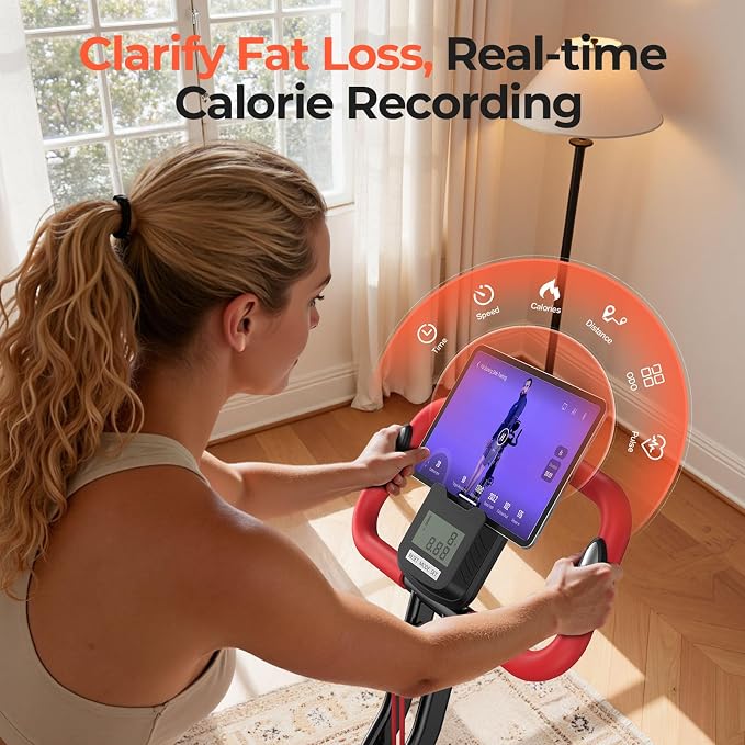 Pleny Folding Exercise Bike, 5 IN 1 Stationary Bikes for Home 6.6 LBS Flywheel, 330LB Weight Capacity Back Support Cushion Indoor Workout Cycling Bike for Home Gym