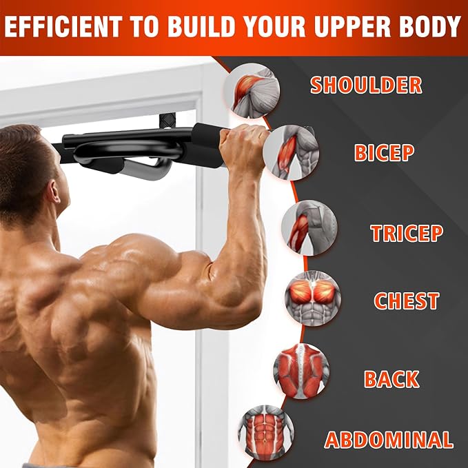 Pull Up Bar for Doorway, Upgrade Chin up Bar for Doorway Without Screws, Portable Strength Training Door Frame Pull-up Bars, Door Workout Bar with Foam Grips for Home