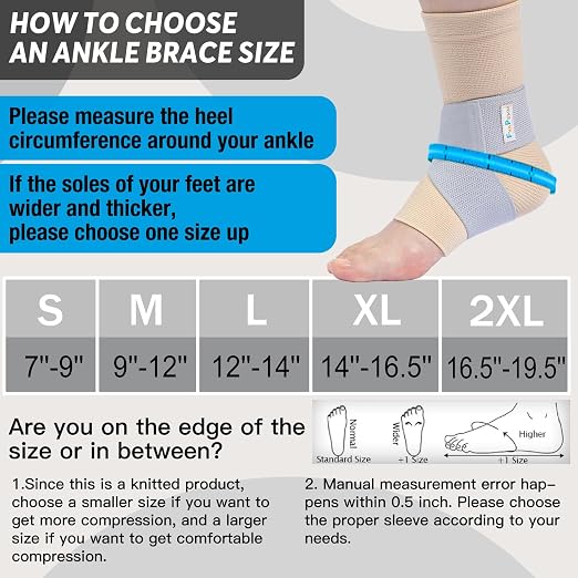 Copper Ankle Brace for Women Men 2 Pack Ankle Compression Sleeve Support for Sprained Ankle, Plantar Fasciitis Relief & Achilles Tendonitis Brace, Sports, Running, Nude, XL