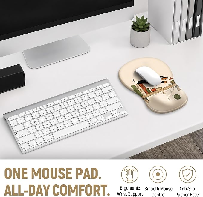 Ergonomic Mouse Pad with Wrist Rest, Gel Wrist Support, Dachshund | 10.2 x 7.6 in Mouse Pad with Smooth Fabric Surface and Non-Slip Rubber Base for Office, Home, Study, and Gaming