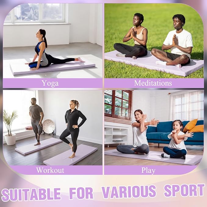 Lyrow 2 Inch 72"x24" Thick Foldable Yoga Mat with Carry Strap, Non-slip Portable Foam Gym Mat for Yoga, Pilates and Stretching