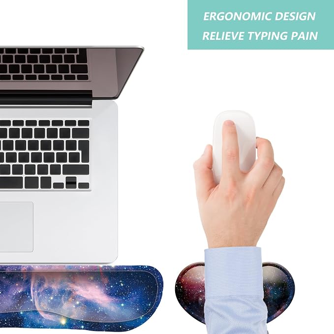 Keyboard Wrist Rest Mouse Wrist Support Set, Memory Foam Wrist Rest Pad for Computer Laptop Keyboard Mouse, Ergonomic Wrist Cushion Support for Typing Pain Relief, Gaming Home Office, Starry Sky