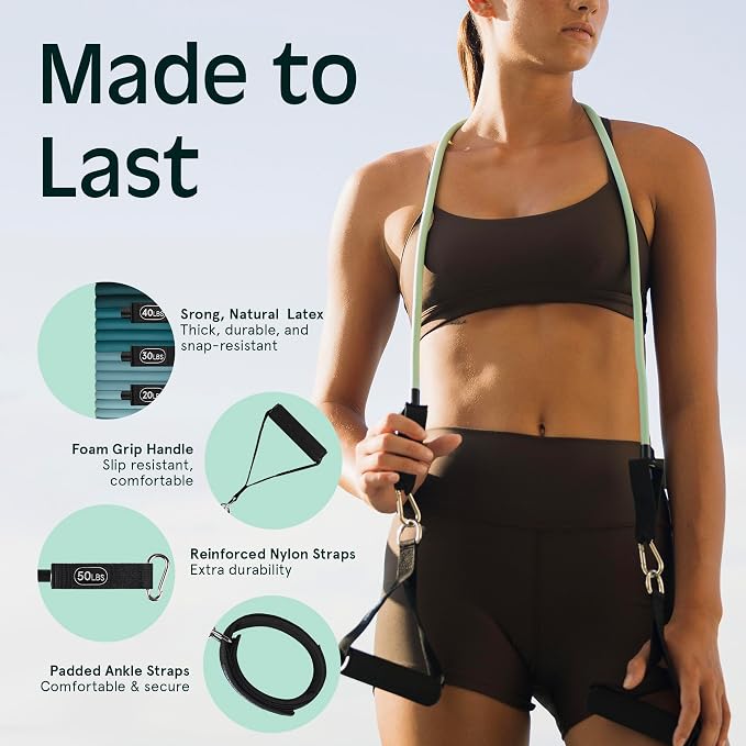 Retrospec Train Resistance Bands Set for Working Out - 5 Stackable Bands, Handles & Door Anchor - Portable Fitness Equipment for Physical Therapy & Yoga Includes Carry Bag