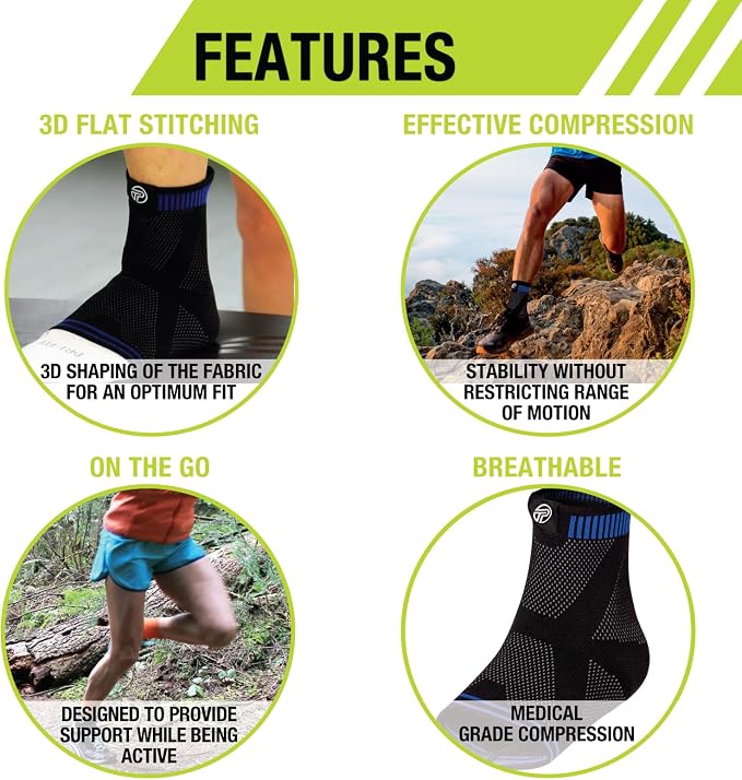 Pro-Tec Athletics 3D Flat Ankle Support, Custom Fit, Breathable Fabric, Multi-Directional Stretch for Support and Flexibility