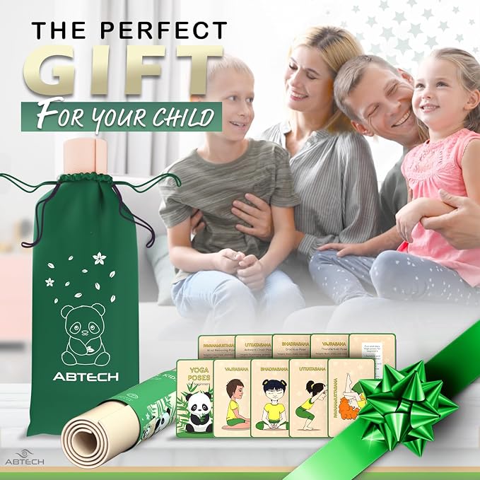 Kids Yoga Mat Set - Comfortable Dinosaur Kid Yoga Mat Boy with 12 Yoga Cards, Storage Bag, Beige Play Mat Thick for Gymnastics Mat, Exercise Mat, No-Toxic and Non-Slip for Ages 3-12