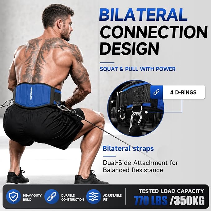 MANUEKLEAR 4-in-1 Weight Lifting Belts for Back Support, Dip Belt with 38.5 IN Rope for Weightlifting Pull Up, Weight Belt for Men Women