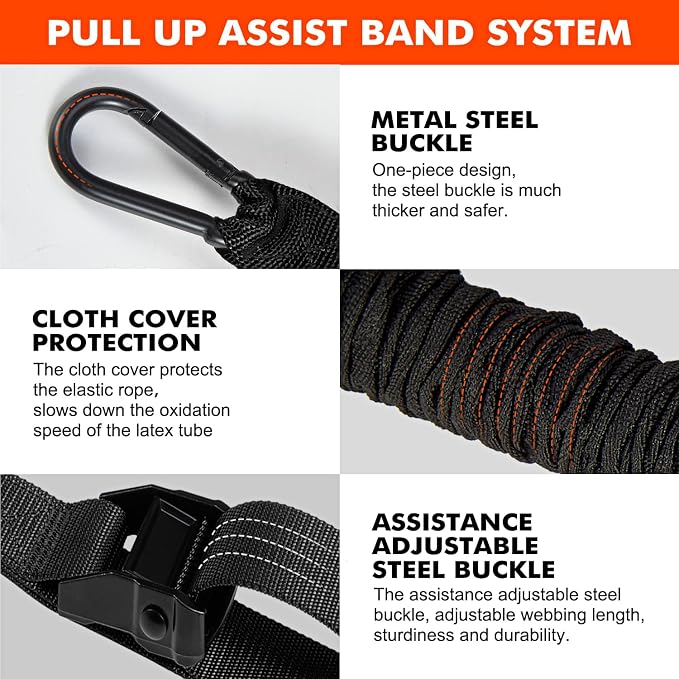 HPYGN Two Foots Pull Up Assistance Bands, Heavy Duty Resistance Band for Pull Up Bar, Adjustable Weight/Size with Fabric Feet/Knee Rest, Bands for Pull Up Assist for Strength Training, Pull Up