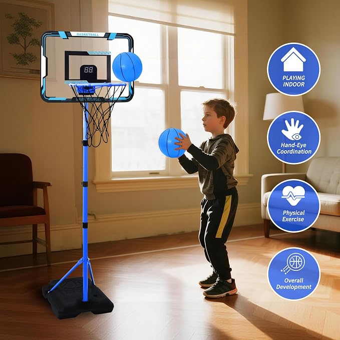 Kids Basketball Hoop, Adjustable Height Toddler Basketball Hoop Stand, Indoor Outdoor Basketball Goal Toy for Boys Girls Ages 3~8 Years Old, Includes 3 Balls, Ideal for Birthday Gift