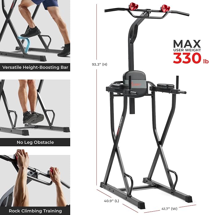 Sunny Health & Fitness Power Tower and Dip Station for Home Training | Multi-Function Strength Training, Pull-Up And Dip Stations, Padded Grips, Sturdy Frames, Captain's Chair