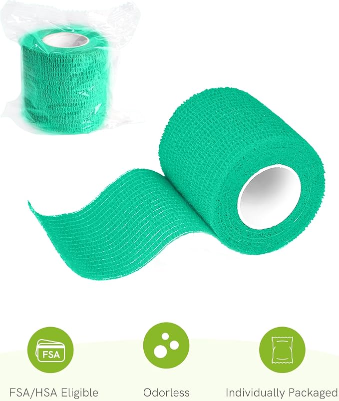 FriCARE Self Adhesive Bandage Wrap, Medical Tape in First Aid Kit | Elastic Cohesive Bandages for Sports/Vet/Wrist Ankle Wounds, 2 Inches X 5 Yards, Latex-free 6 Rolls, Quartz Glow