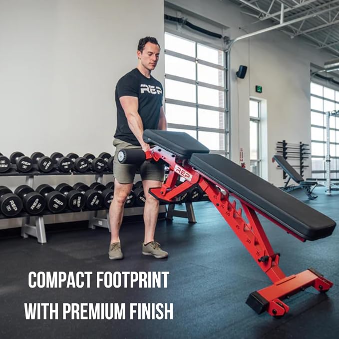 REP FID Foldable Weight Bench, Incline Decline Chair for Home Gym, Compact Portable Stationary Equipment, Heavy Duty Strength Training Platform, Adjustable Situp Dumbbell Workout Support, AB-3000