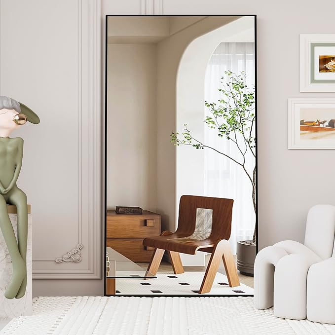 LFT HUIMEI2Y 76.4"x37" Full Length Mirror, Black Floor Mirror | Tempered Oversized Mirror Full Body with Aluminum Alloy Frame; Standing, Leaning, or Wall Mount for Bedroom, Living Room