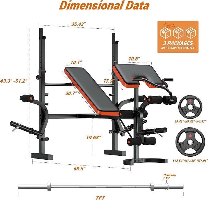 XDDIAS Weight Bench, 770LBS Bench Press Set with Leg Extension, 6 in 1 Olympic Weight Bench for Home Gym, Adjustable Workout Bench with Rack & Preacher Pad, Flat Incline Bench for Weight Lifting