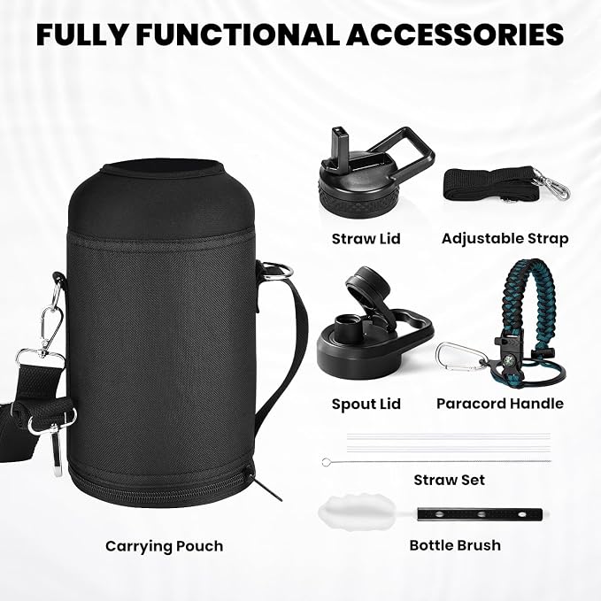 RAYMYLO Insulated Water Bottle 64 oz, Triple Wall Vacuum Stainless Steel (Cold for 48 Hrs), Leak Proof & Non-BPA, Half Gallon Water Flask Jug with Paracord Handle & Straw Spout Lids | (Cold for 48 Hrs), Leak Proof & Non-BPA, Half Gallon Water Flask Jug...