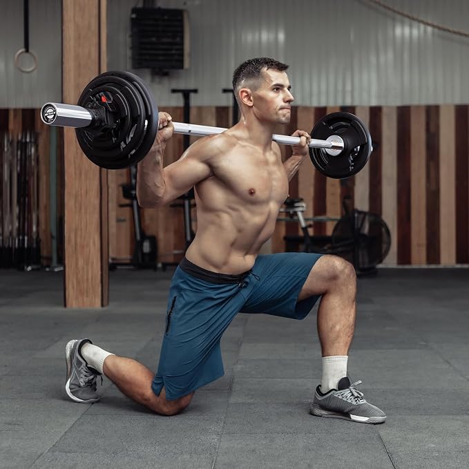 RitFit Barbell Weight Set - 4/6FT Olympic Barbell with Weight Plates (55-115LB Total) - Weightlifting Equipment for Squats, Curls, Deadlifts, Presses, Hip Thrusts