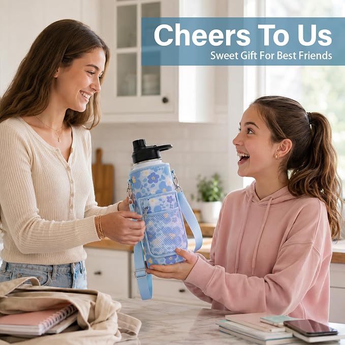 DYSANKY Insulated Water Bottle Gift– Stainless Steel Bottle with Carrier Bag, Strap & Gift Box – BPA-Free – Ideal for Hiking, Camping & Travel - Blue Flower 40 oz