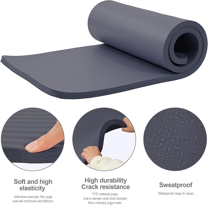 HULKFIT High Density Non Slip Yoga Mat, Extra Thick Exercise Mat with Carrying Strap, for Pilates, Fitness, Home Gym & Floor Workouts - Multiple Thickness & Multiple Color