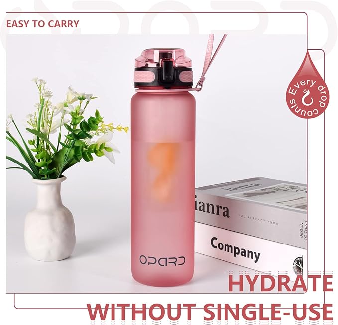 Opard Zip 32oz Plastic Water Bottle Dishwasher Safe, Leakproof Flip-Top Lid, BPA Free Tritan, Wide Mouth Reusable Sports Water Bottle for Gym Hiking Commuting Outdoor Travel and School