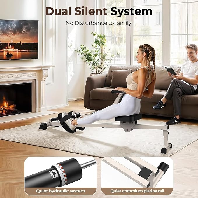 FEIERDUN Hydraulic Rowing Machine for Home, Compact Adjustable Rower with 12 Resistance Levels, 300LBS Weight Capacity, Full Body Workout Equipment