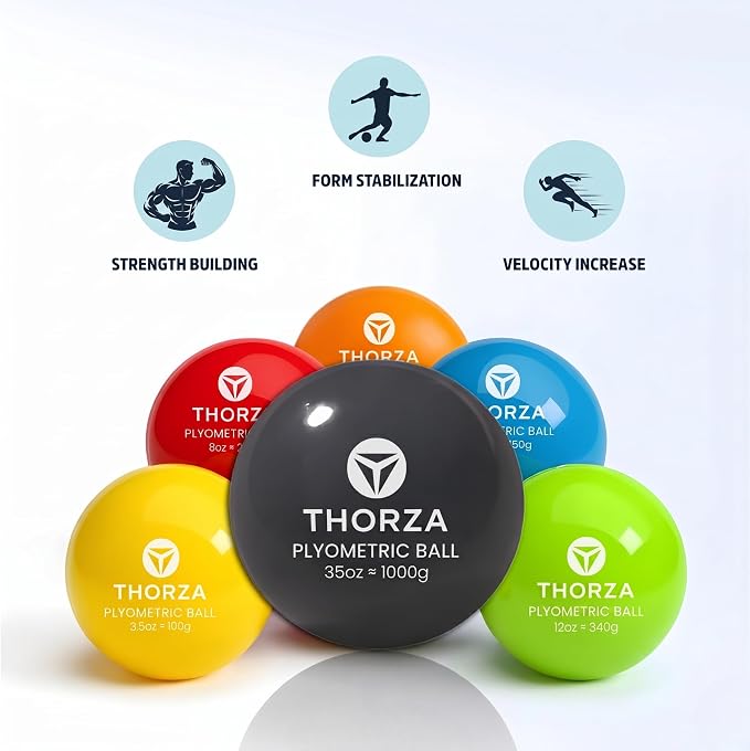 Thorza Weighted Training Balls, Overload & Underload Throwing Set, 6-Pack | Plyometric throwing set for pitching velocity & arm strength, color-coded for baseball training