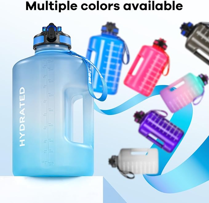 WEMEET 128oz Large Water Bottle with Straw and Time Marker, BPA FREE, 1 Gallon Reusable Motivational Water Bottle, for Gym, Travel, Camping, Hiking (Blue Blue)