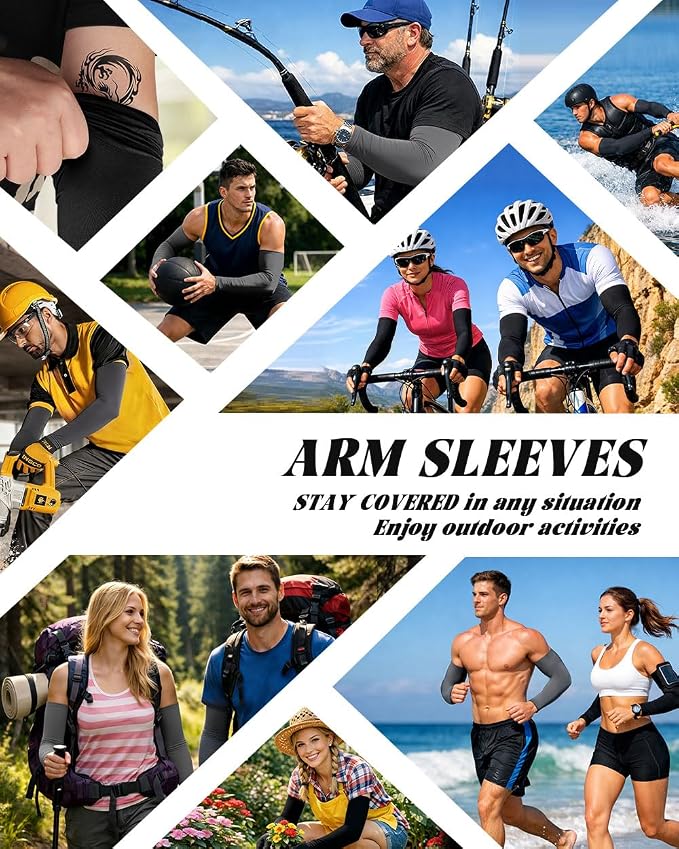BHYTAKI Cooling Compression Arm Sleeves for Men Women,UPF50 UV Sun Protection Sleeves for Work Sport Tattoo Cover Up