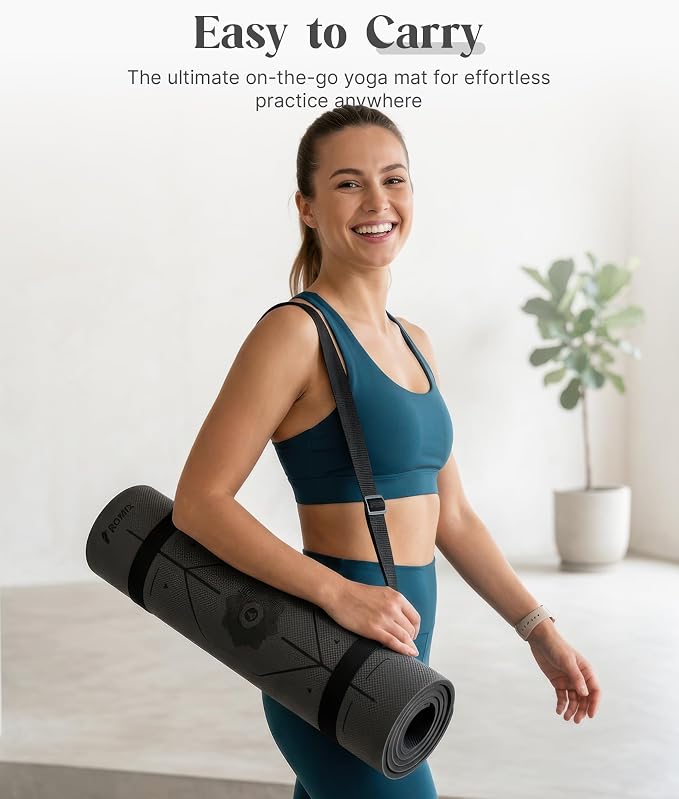 ROMIX Pro Yoga Mat Thick 6mm (1/4 inch), 72"L x 24"W Non-Slip Workout Mat with Alignment Lines, Large Yoga Mats for Women Men With Carry Bag, Exercise Mats for Home Workout Training Equipment