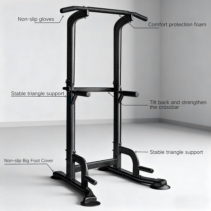 BARWING Pull Up Bar Station, Power Tower, Dip Station with 3D Backrest, Multi-Function Strength Training Stand Rack, Adjustable Height Dip Bar for Home Gym Workout Stand Fitness Exercise Equipment